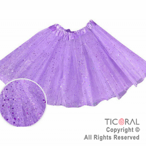 POLLERA TUTU INFANTIL CON BRILLOS LILA DE 30 CM DE LARGO