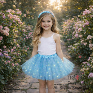POLLERA TUTU INFANTIL CON BRILLOS CELESTE DE 30 CM DE LARGO
