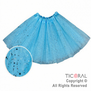 POLLERA TUTU INFANTIL CON BRILLOS CELESTE DE 30 CM DE LARGO