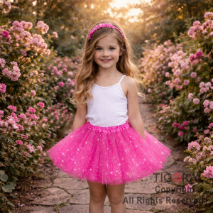 POLLERA TUTU INFANTIL CON BRILLOS FUCSIA DE 30 CM DE LARGO