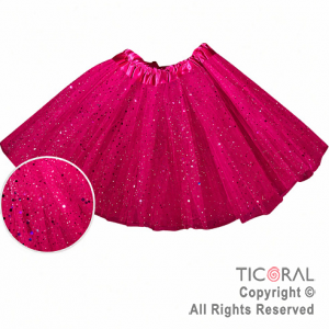 POLLERA TUTU INFANTIL CON BRILLOS FUCSIA DE 30 CM DE LARGO
