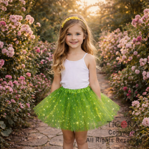 POLLERA TUTU INFANTIL CON BRILLOS VERDE MANZANA DE 30 CM DE LARGO