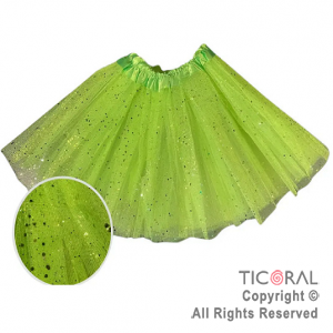 POLLERA TUTU INFANTIL CON BRILLOS VERDE MANZANA DE 30 CM DE LARGO