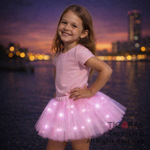 POLLERA TUTU INFANTIL LUMINOSA ROSA DE 30 CM DE LARGO