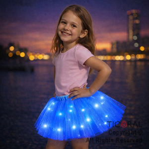POLLERA TUTU INFANTIL LUMINOSA CELESTE DE 30 CM DE LARGO