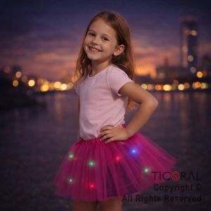 POLLERA TUTU INFANTIL LUMINOSA FUCSIA DE 30 CM DE LARGO