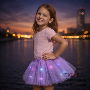 POLLERA TUTU INFANTIL LUMINOSA VIOLETA DE 30 CM DE LARGO