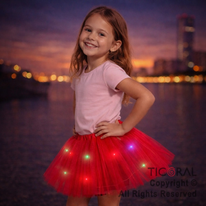 POLLERA TUTU INFANTIL LUMINOSA ROJO DE 30 CM DE LARGO