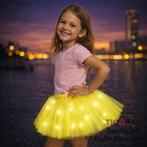 POLLERA TUTU INFANTIL LUMINOSA AMARILLO DE 30 CM DE LARGO