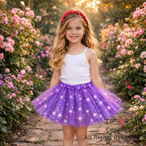 POLLERA TUTU INFANTIL CON BRILLOS VIOLETA DE 30 CM DE LARGO