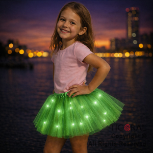 POLLERA TUTU INFANTIL LUMINOSA VERDE DE 30 CM DE LARGO