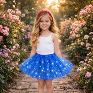 POLLERA TUTU INFANTIL CON BRILLOS AZUL DE 30 CM DE LARGO
