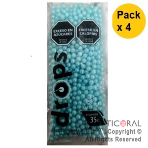 DROPS PERLAS CELESTE MEDIANAS 35 GR x 4 PAQUETES