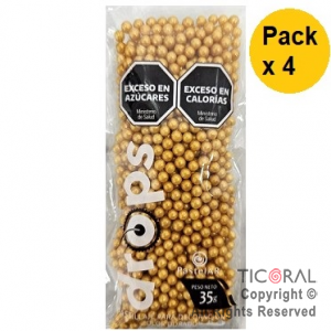 DROPS PERLAS ORO MEDIANAS 35 GR x 4 PAQUETES