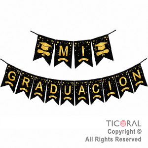 BANDERIN MI GRADUACION NEGRO Y ORO