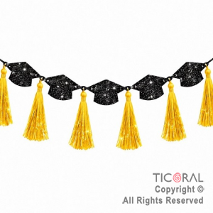 BANDERIN SOMBREROS DE EGRESADOS CON GLITTER Y BORLA
