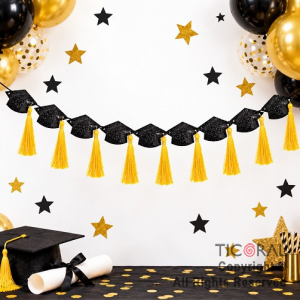 BANDERIN SOMBREROS DE EGRESADOS CON GLITTER Y BORLA
