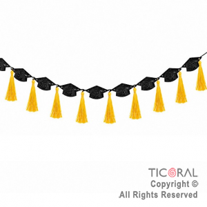 BANDERIN SOMBREROS DE EGRESADOS CON GLITTER Y BORLA