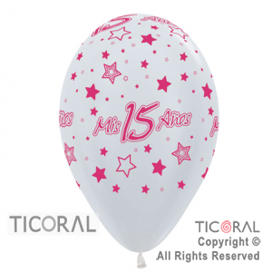 GLOBO SEMPERTEX R12 INF SATIN MIS 15 A�OS BLANCO ESTRELLAS x 50