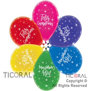 GLOBO SEMPERTEX R12 INF CRISTAL TRANSPARENTE FELIZ CUMPLEA�OS RADIANTE SURTIDO TINTA BLANCA x 50