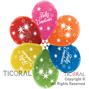 GLOBO SEMPERTEX R12 INF METAL FELIZ CUMPLEA�OS DESTELLOS SURTIDO TINTA BLANCA x 50
