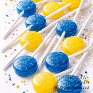 CHUPETIN MINI PALETA AMARILLO Y AZUL TOPOLIN X 50 UNIDADES