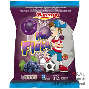 CHUPETIN MR FLOKY UVA RELLENO CON CHICLE X 24 UNIDADES 312 GR