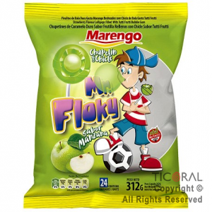 CHUPETIN MR FLOKY MANZANA RELLENO CON CHICLE X 24 UNIDADES 312 GR