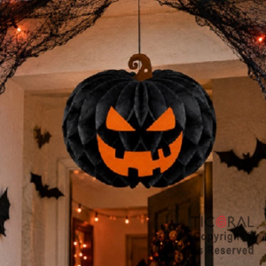 ADORNO COLGANTE CALABAZA PAPEL HALLOWEEN PUMPKIN 20 CM NEGRO (HWP26067)