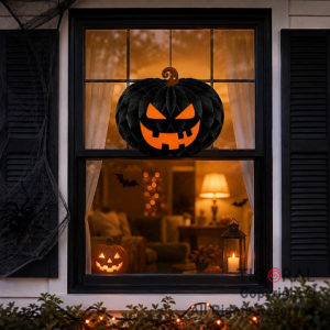 ADORNO COLGANTE CALABAZA PAPEL HALLOWEEN PUMPKIN 20 CM NEGRO (HWP26067)