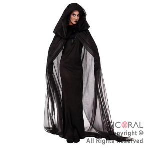 CAPA CON CAPUCHA ADULTO BLACK WITCH TUL NEGRO x 1