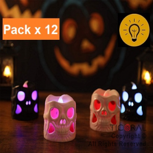 VELA HALLOWEEN CRANEO LED LUMINOSO X 12