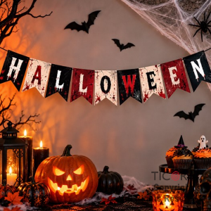 BANDERIN HALLOWEEN SANGRIENTO ROJO BLANCO Y NEGRO