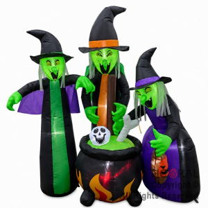 INFLABLE DECORACION BRUJAS CON CALDERO LUMINOSO TERROR 1.8 MTS