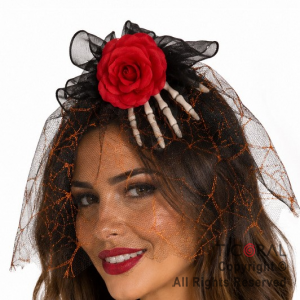 HEBILLA CON MANO FLOR Y TUL ROJO