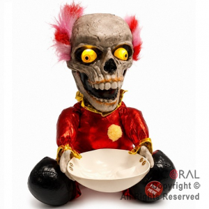 MU�ECO PAYASO SENTADO CON MOVIMIENTO LUZ Y SONIDO 35 CM HALLOWEEN