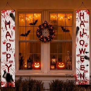 SET 2 BANNERS SANGRIENTOS DE PUERTA HAPPY HALLOWEEN 180 CM (HD794)