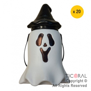 CARAMELERA FANTASMA CON TAPA BLANCO HALLOWEEN X 20 UNIDADES.