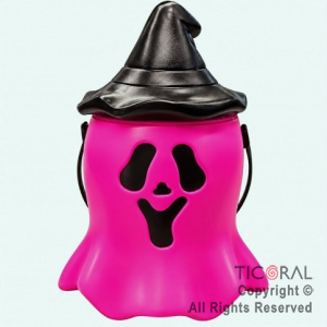 CARAMELERA FANTASMA CON TAPA FUCSIA HALLOWEEN X 20 UNIDADES