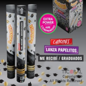 LANZAPAPELITOS BOMBUCHA 40CM EGRESADOS NEGRO Y ORO x 1