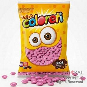 LENTEJAS DE CHOCOLATE COLORETI COLOR ROSA X 300 GR