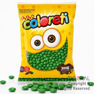 LENTEJAS DE CHOCOLATE COLORETI COLOR VERDE X 300 GR