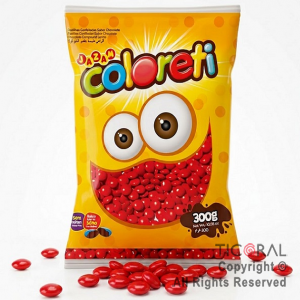 LENTEJAS DE CHOCOLATE COLORETTI COLOR ROJO X 300 GR