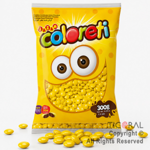 LENTEJAS DE CHOCOLATE COLORETI COLOR AMARILLA X 300 GR