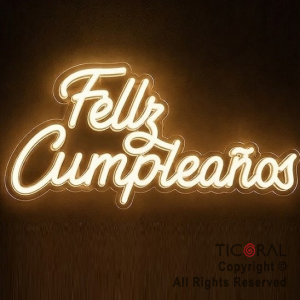 CARTEL NEON LED FELIZ CUMPLEA�OS BLANCO CALIDO USB