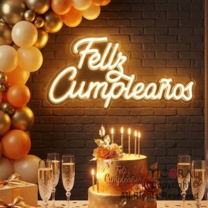 CARTEL NEON LED FELIZ CUMPLEA�OS BLANCO CALIDO USB