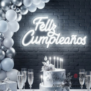 CARTEL NEON LED FELIZ CUMPLEA�OS BLANCO USB