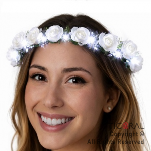 VINCHA CORONA FLORES BLANCAS LUMINOSO LED X 10