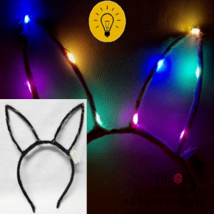 VINCHA OREJAS DE CONEJO CALADA COLOR NEGRO LUMINOSA X 12