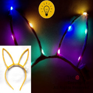 VINCHA OREJAS DE CONEJO CALADA COLOR AMARILLO LUMINOSA X 12